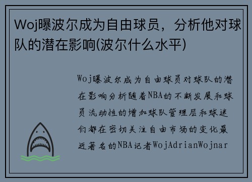 Woj曝波尔成为自由球员，分析他对球队的潜在影响(波尔什么水平)