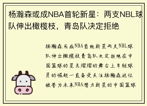 杨瀚森或成NBA首轮新星：两支NBL球队伸出橄榄枝，青岛队决定拒绝