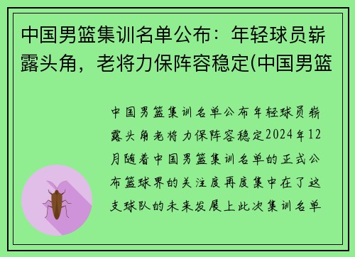 中国男篮集训名单公布：年轻球员崭露头角，老将力保阵容稳定(中国男篮集训队首次人员调整 新闻)
