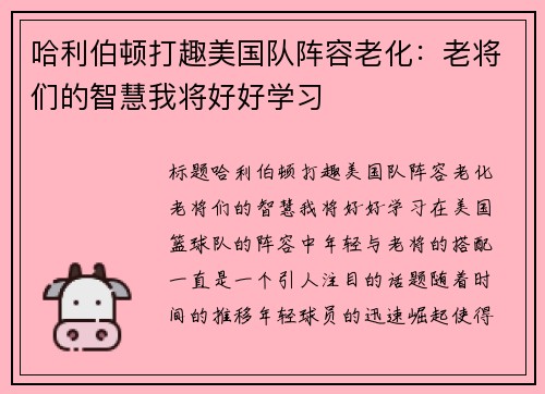 哈利伯顿打趣美国队阵容老化：老将们的智慧我将好好学习