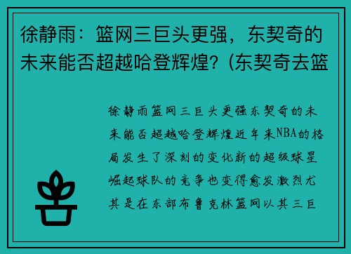 徐静雨：篮网三巨头更强，东契奇的未来能否超越哈登辉煌？(东契奇去篮网)